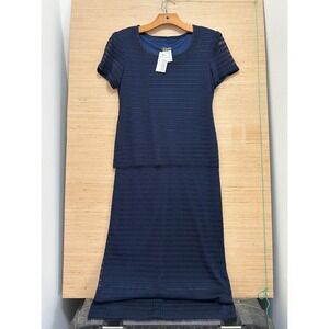 Helene Blake Navy Blue Textured Crochet Layered Maxi Dress Size 8 Vintage Style